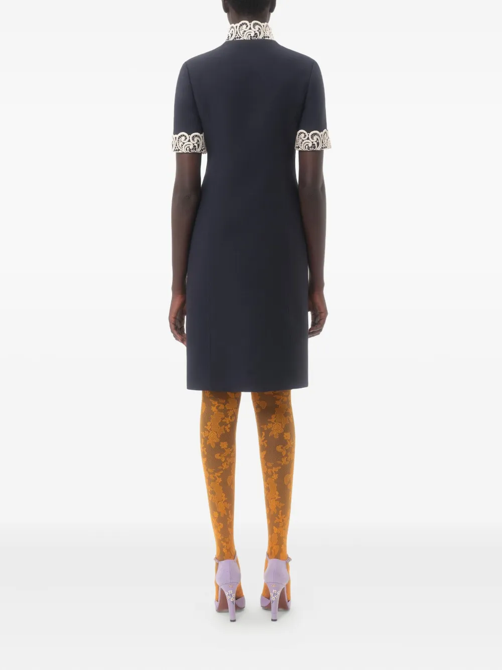 Valentino Garavani lace-collared button-up dress Blauw