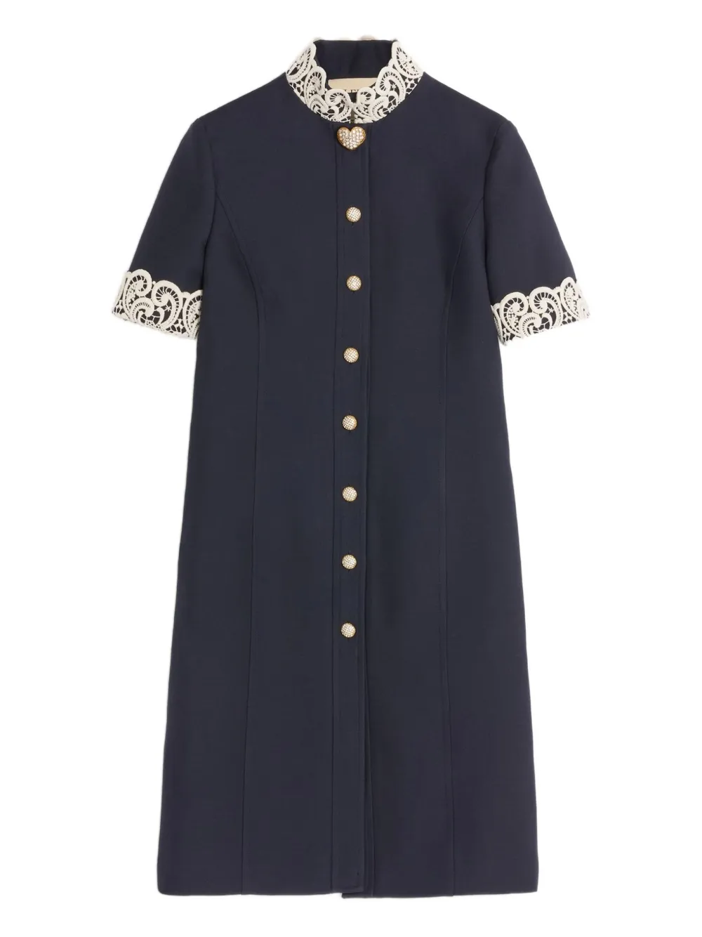 Valentino Garavani lace-collared button-up dress Blauw