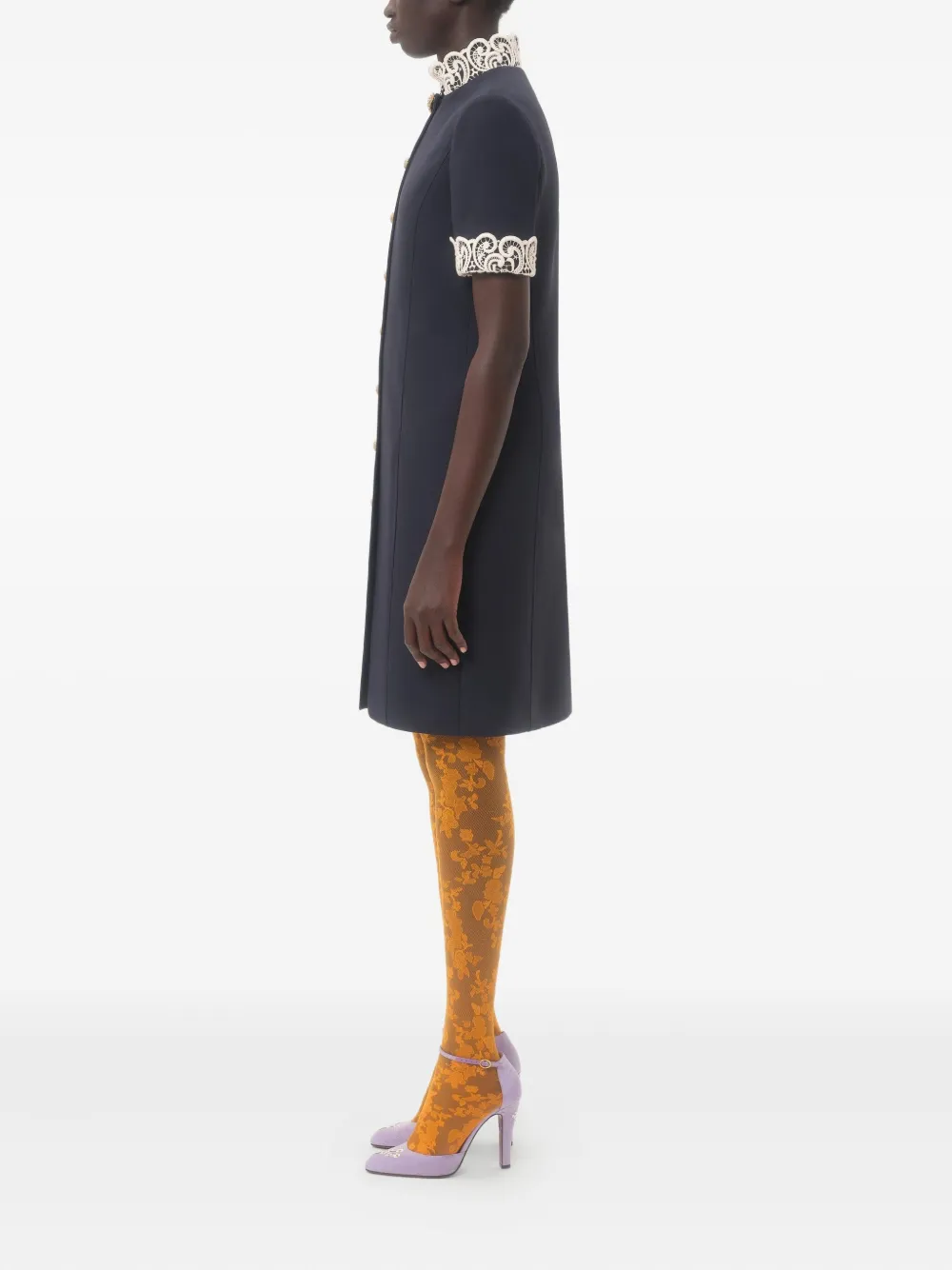Valentino Garavani lace-collared button-up dress Blauw