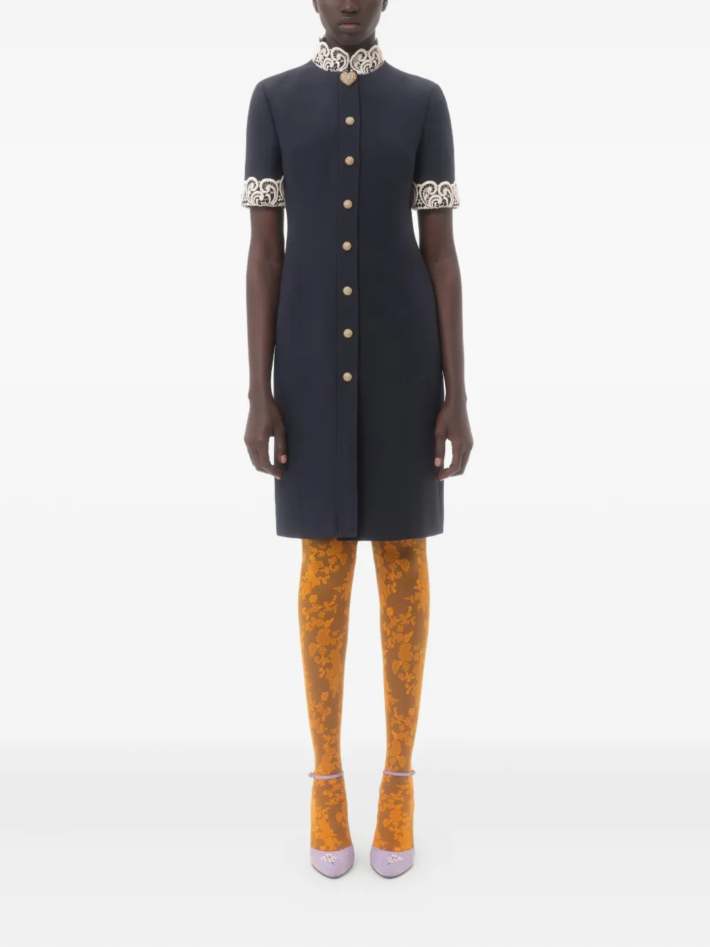 Valentino Garavani lace-collared button-up dress - Blauw