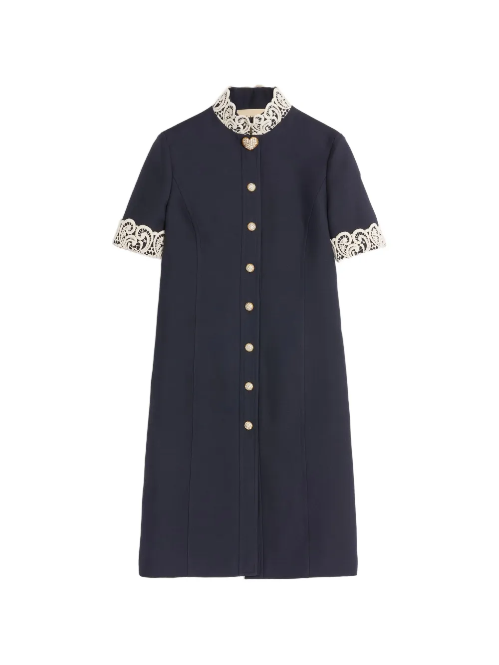 Valentino Garavani lace-collared button-up dress - Blu