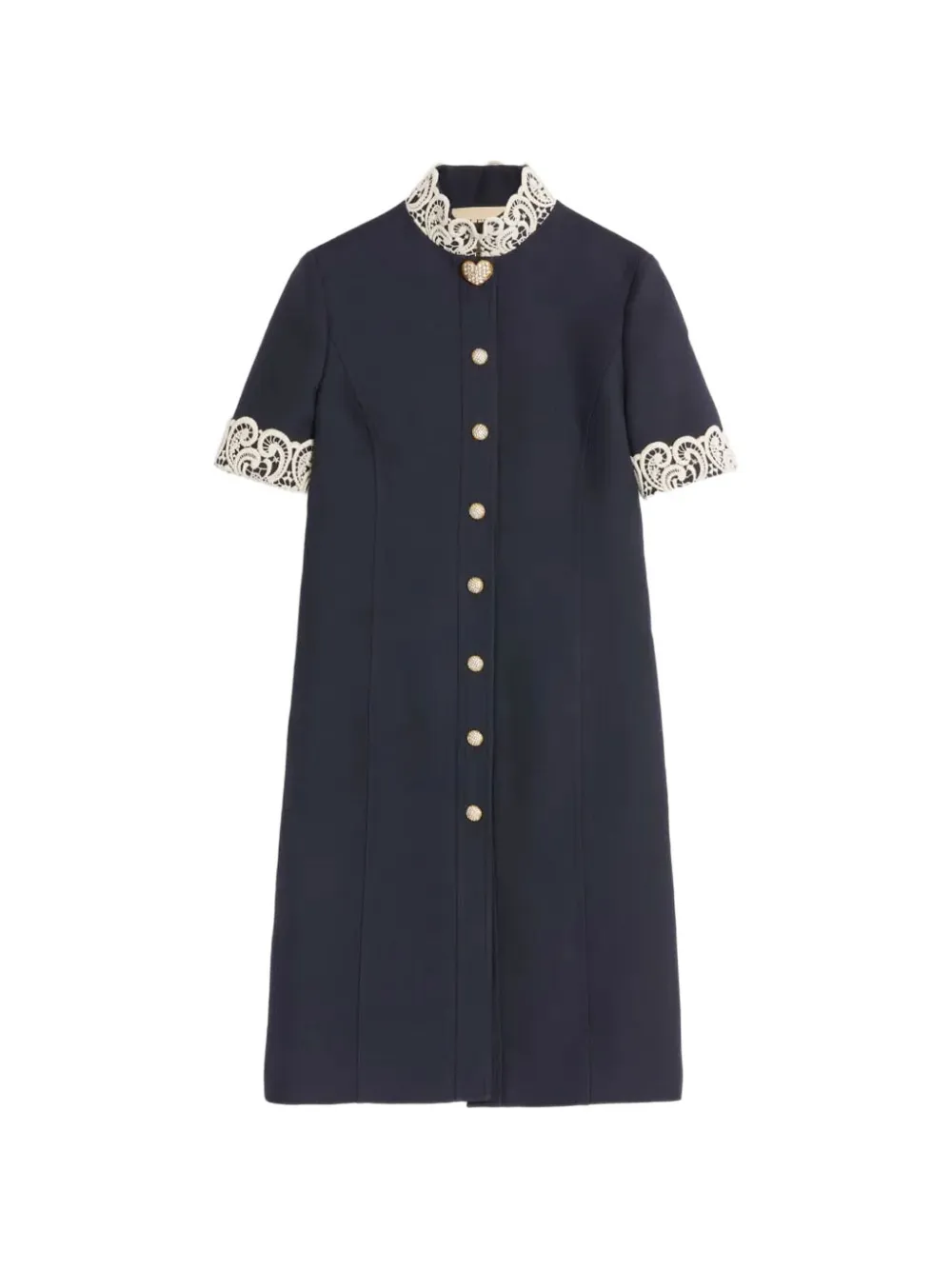 Valentino Garavani lace-collared button-up dress - Blu