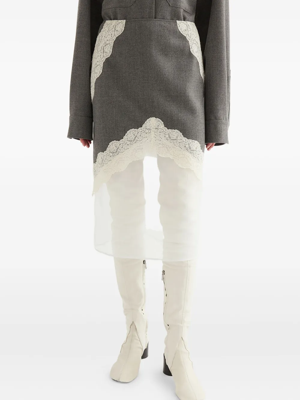Jil Sander Gelaagde rok met kanten afwerking - Grijs