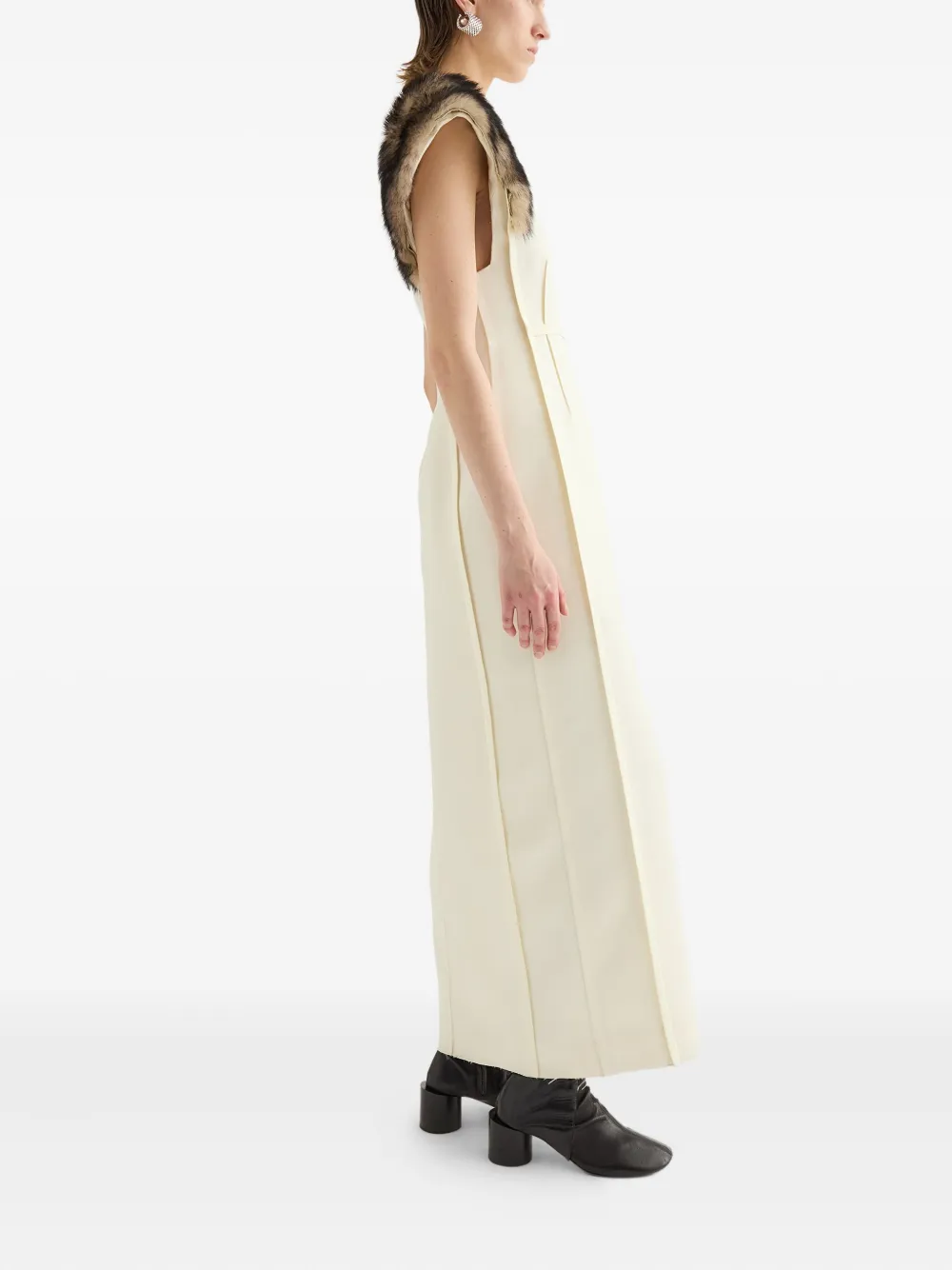 Jil Sander Fur-trimmed Sleeveless Maxi Dress In Neutral