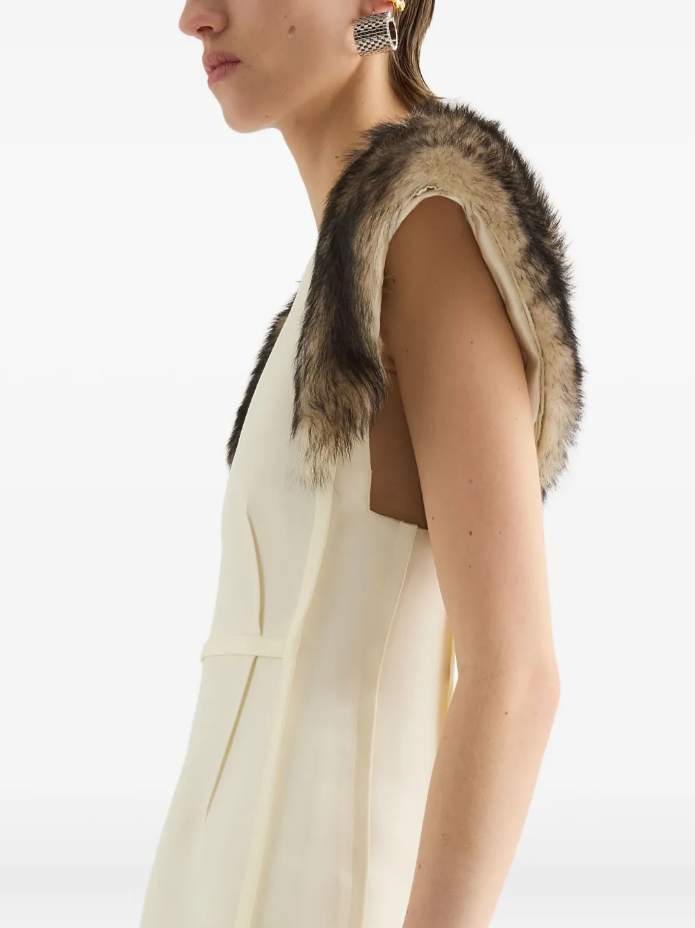 Jil Sander Fur-trimmed Sleeveless Maxi Dress In Neutral