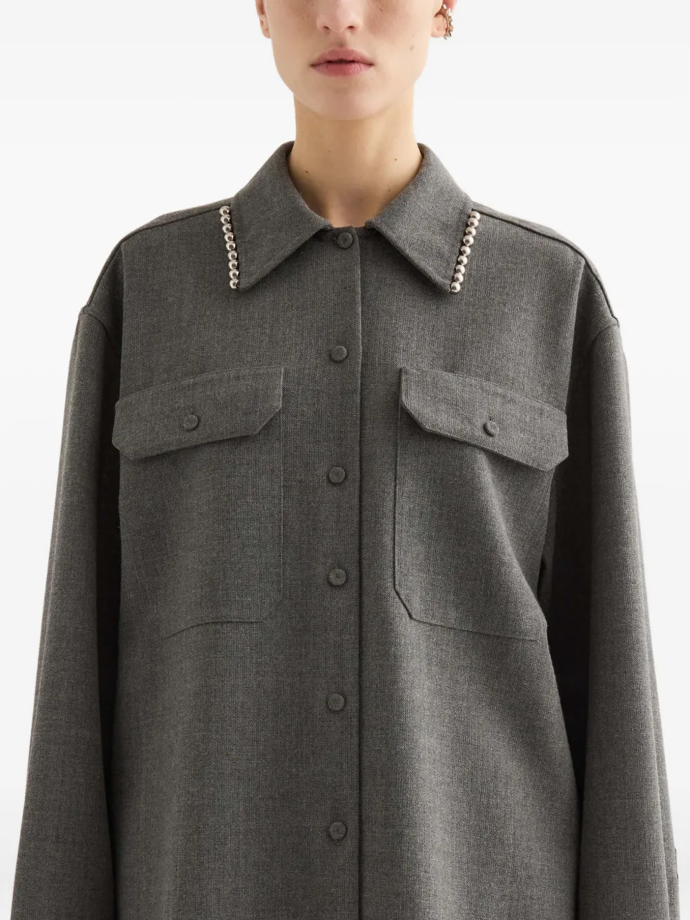 Jil Sander Button-up blouse verfraaid met parels Grijs