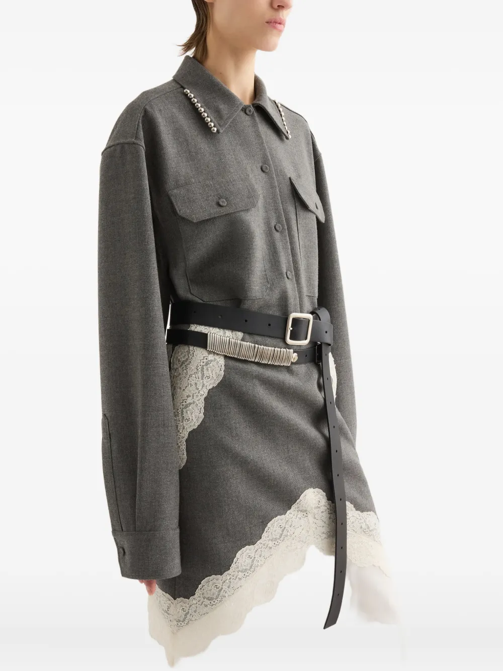 Jil Sander Button-up blouse verfraaid met parels Grijs
