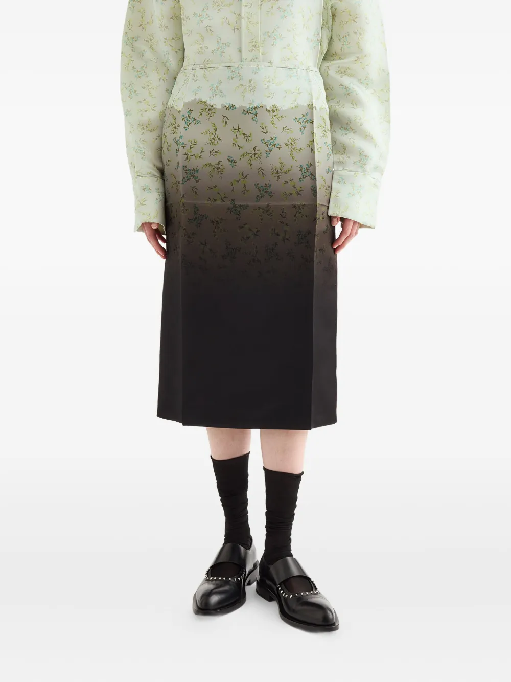 Jil Sander Midi-rok met bloemenprint en kleurverloop - Groen