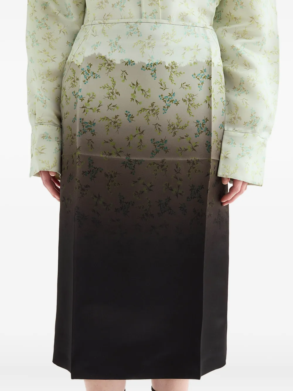 Jil Sander Gradient Floral-printed Midi Skirt In Brown