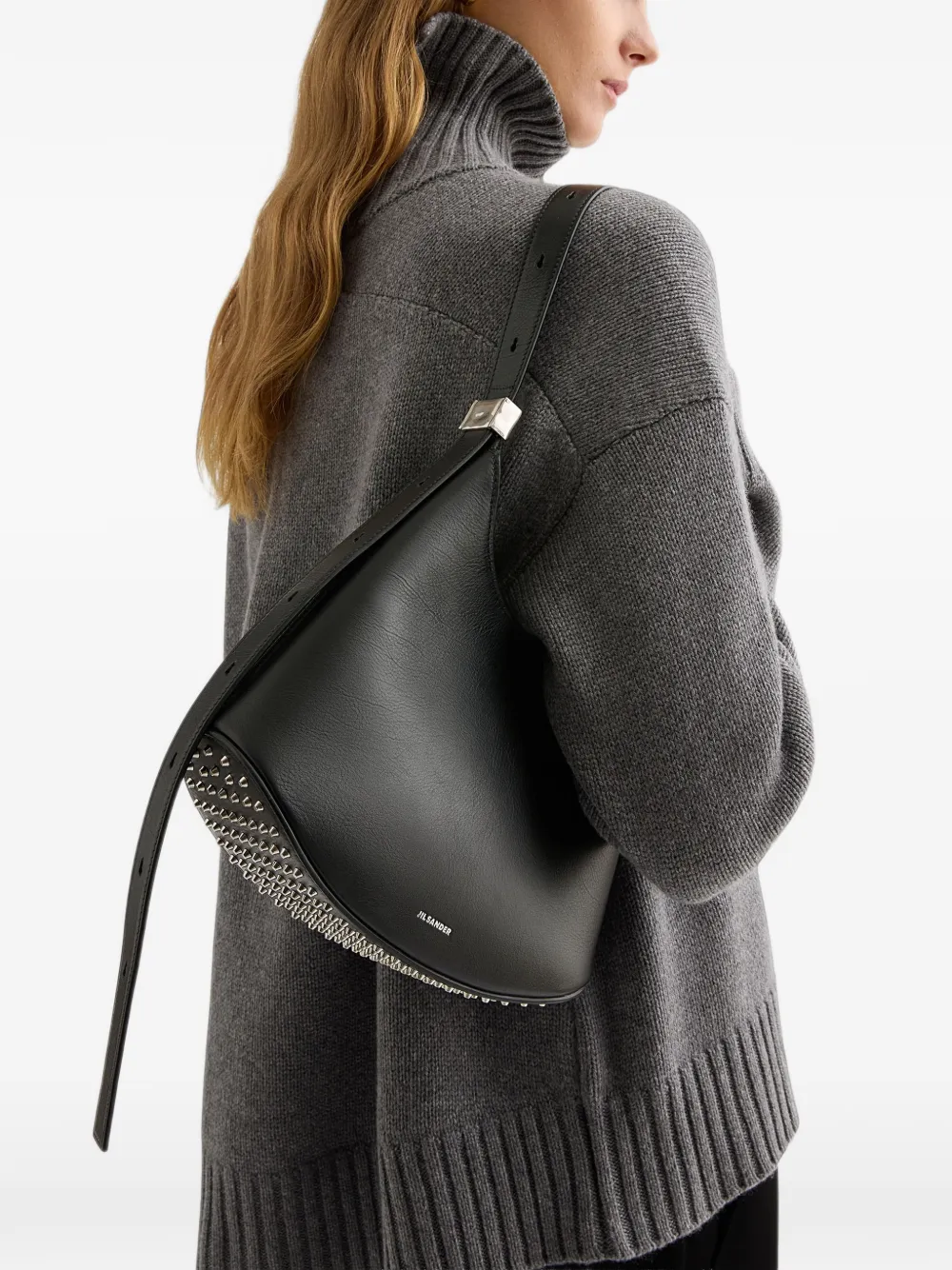 Jil Sander Eldorado kleine schoudertas met studs Zwart