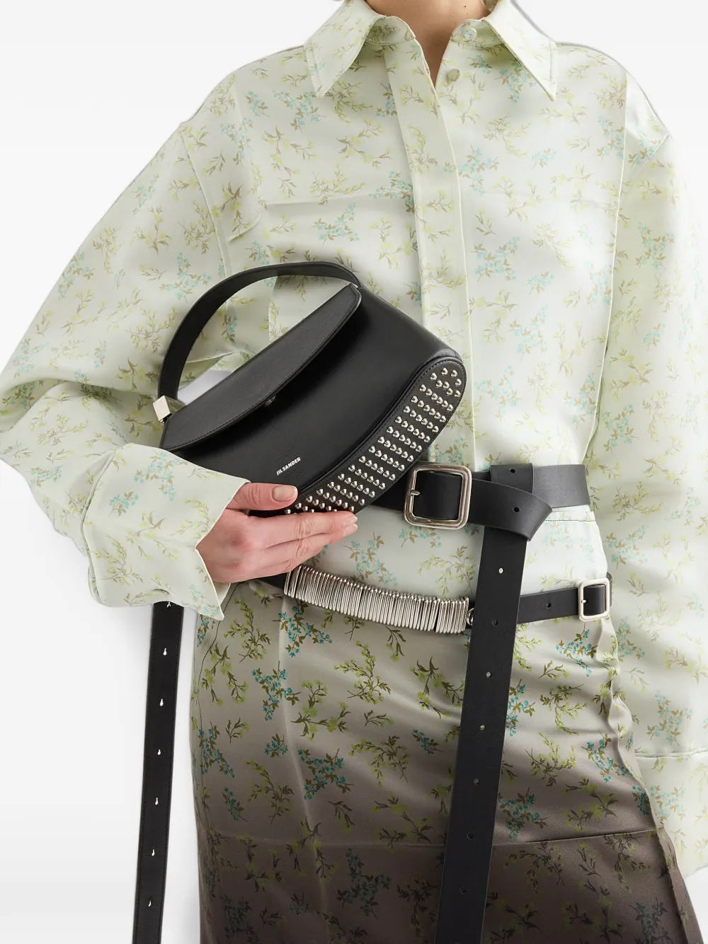 Jil Sander Kleine Eldorado leren schoudertas Zwart