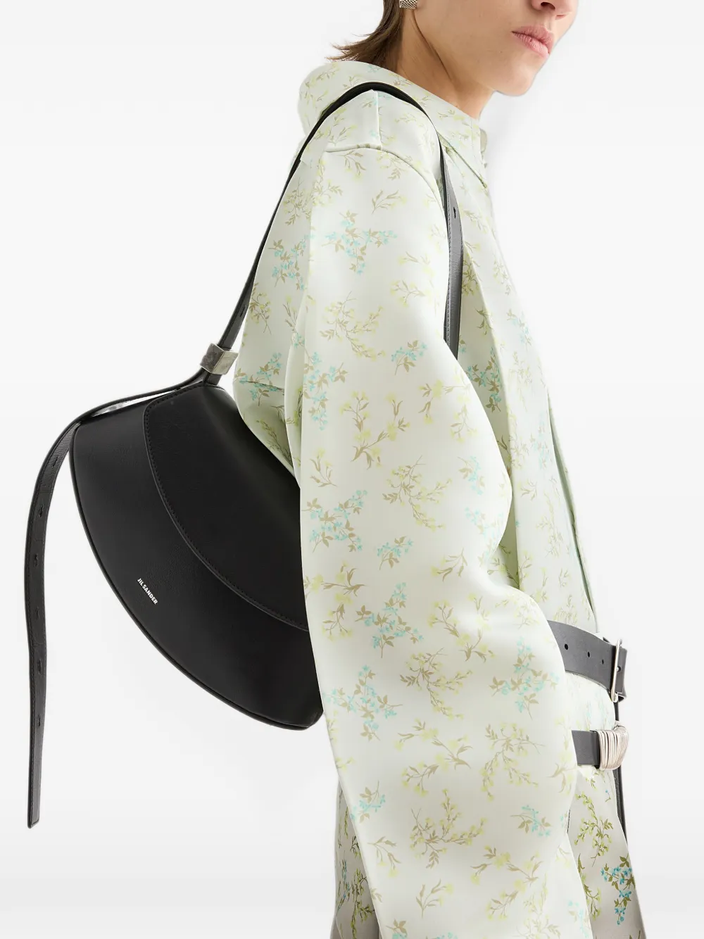 Jil Sander Kleine Eldorado leren schoudertas Zwart