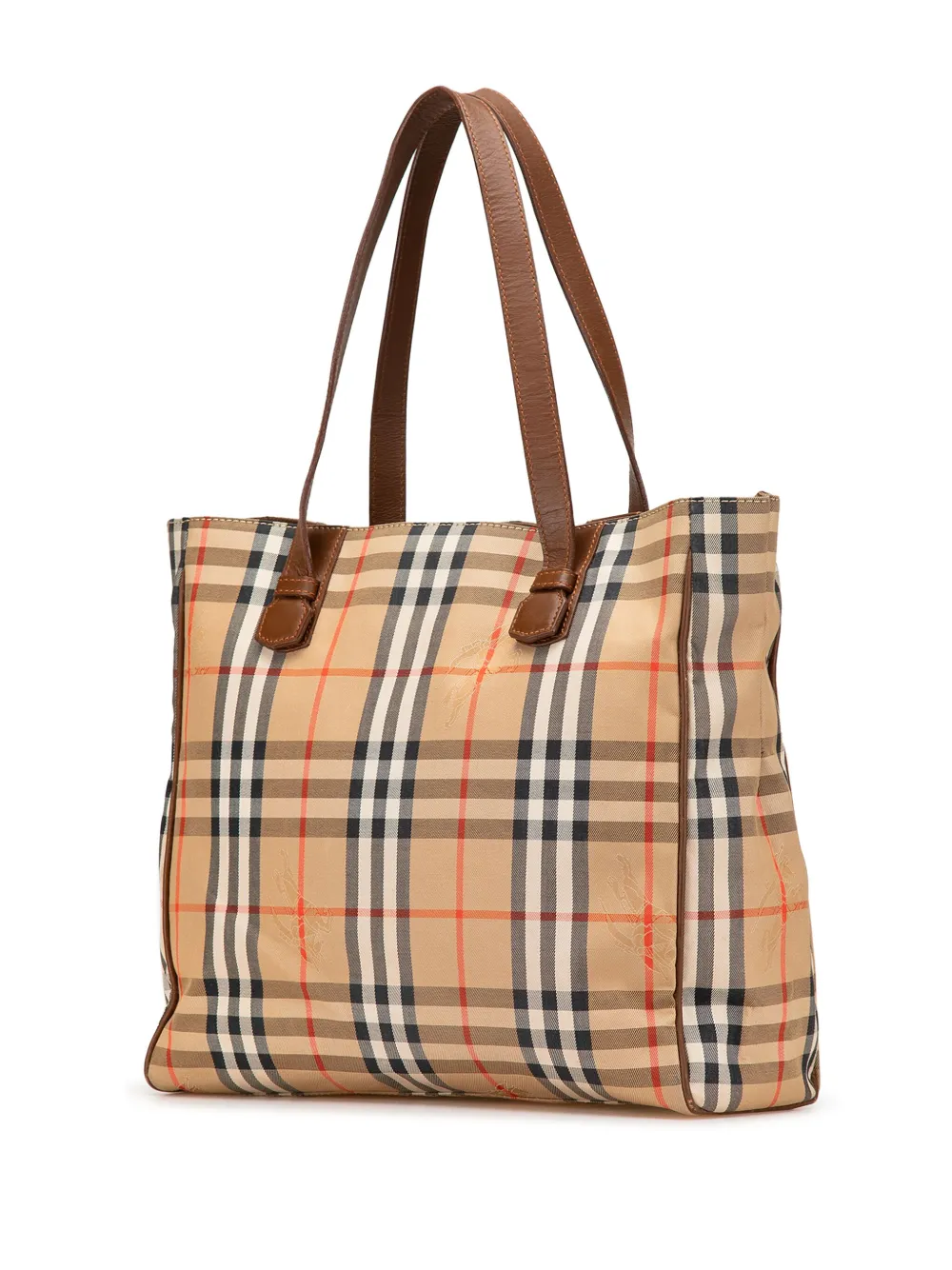 Pre-owned Burberry 20th Century Haymarket Check Canvas Tote Bag In Brown