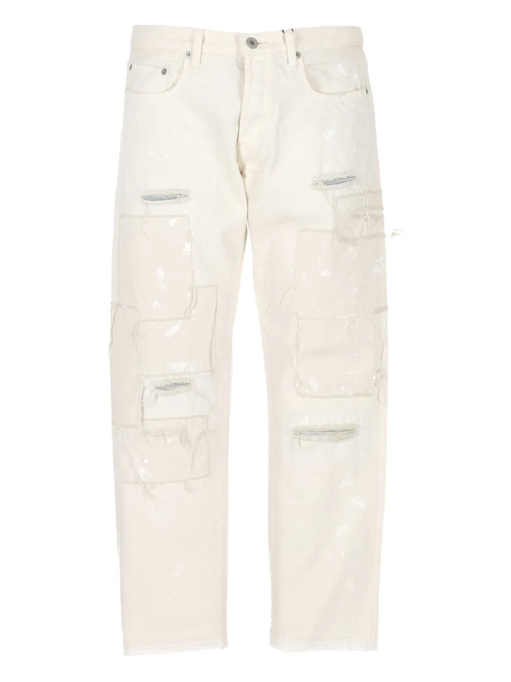 Junya Watanabe MAN Jeans met patchwork en franje Wit