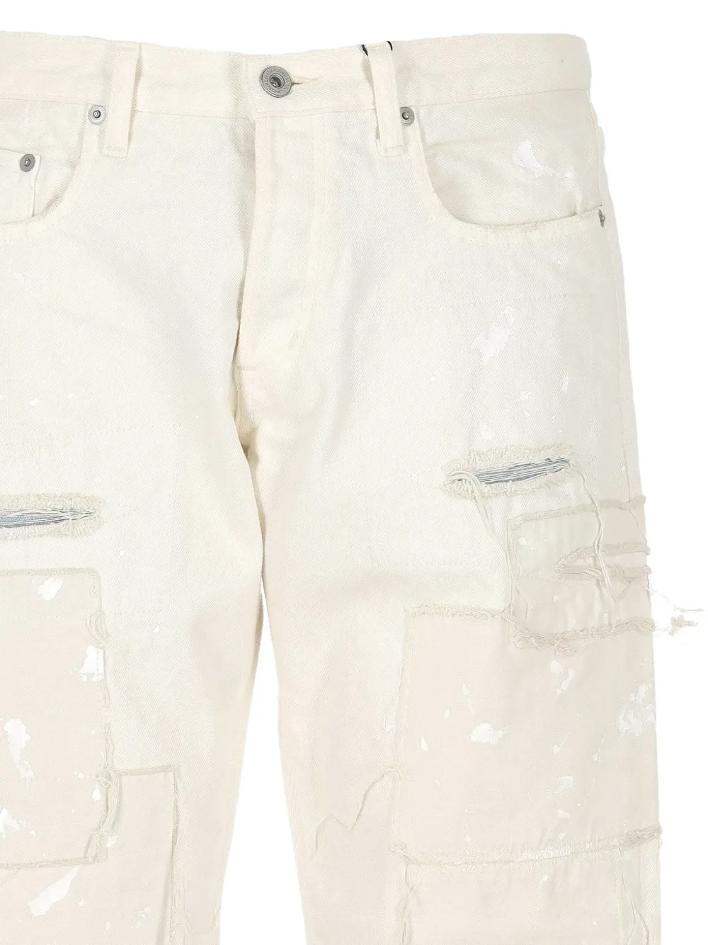 Junya Watanabe MAN Jeans met patchwork en franje Wit