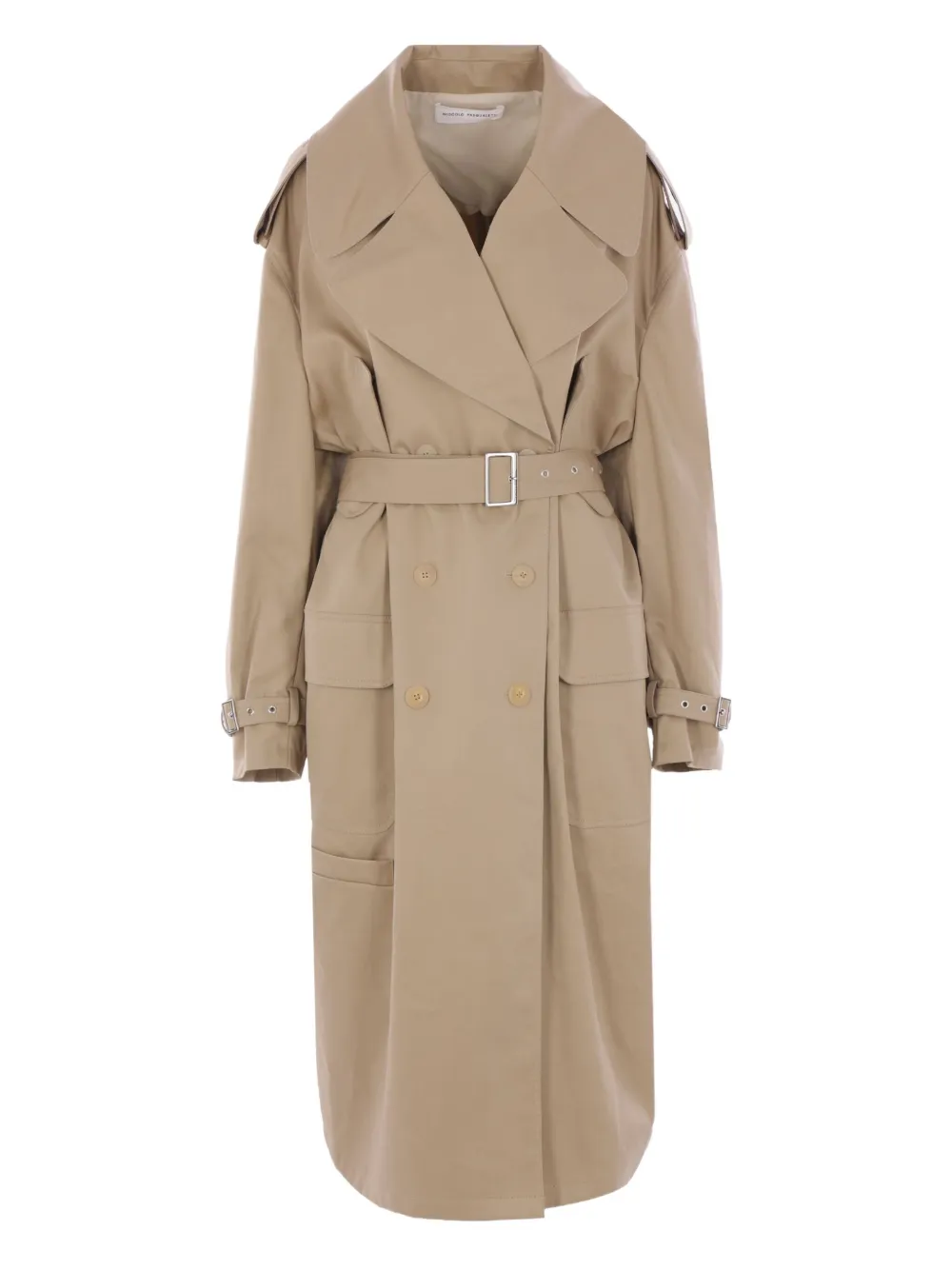 chain-detail belted trench coat