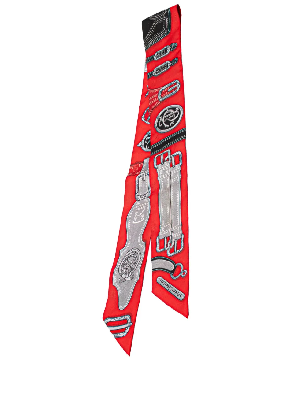 Hermès Pre-Owned mascada Twilly Harnais Des President de seda 2000-2015 | rojo | Image 1