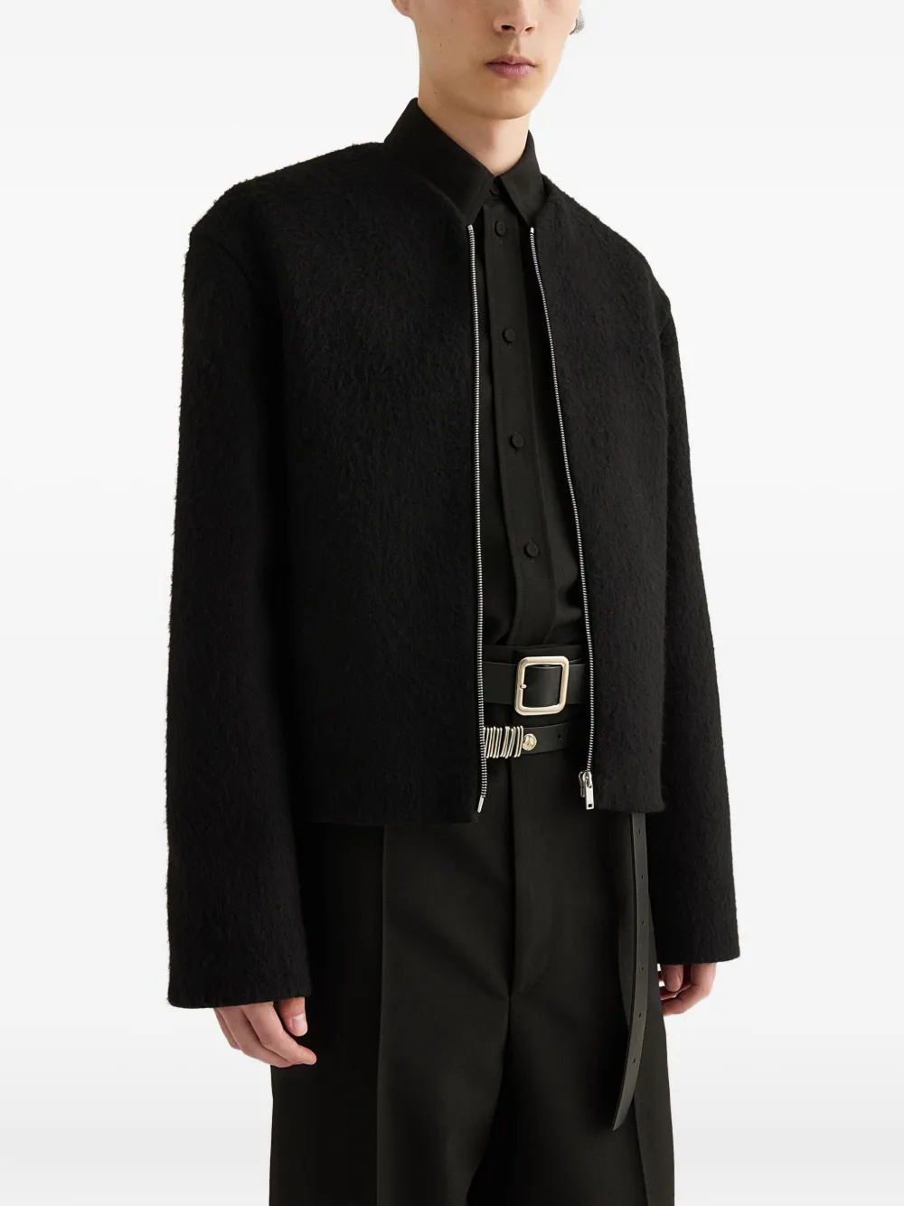 Jil Sander Jack met rits en textuur Zwart