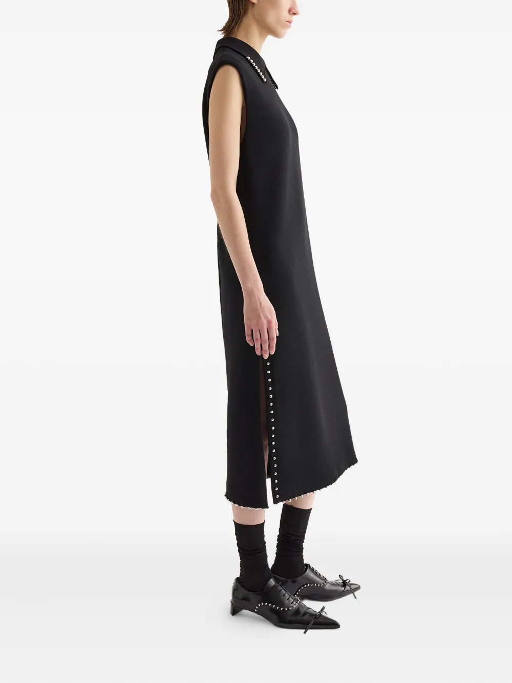 Jil Sander Jurk met Peter Pan kraag en studs - Zwart