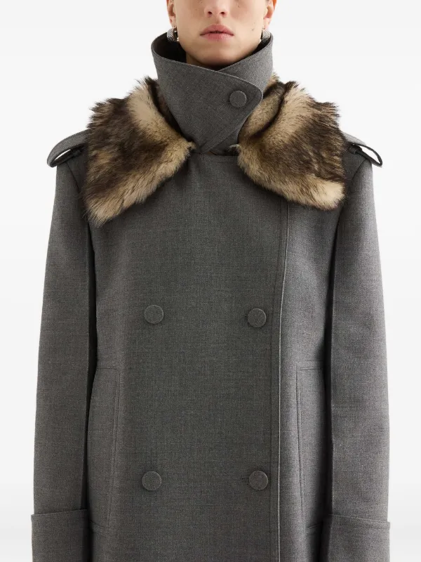 『JIL SANDER』ジルサンダー【F】カシミヤハーフコート グレー Jil Sander Fur Collar double-breasted Coat | Grey | FARFETCH