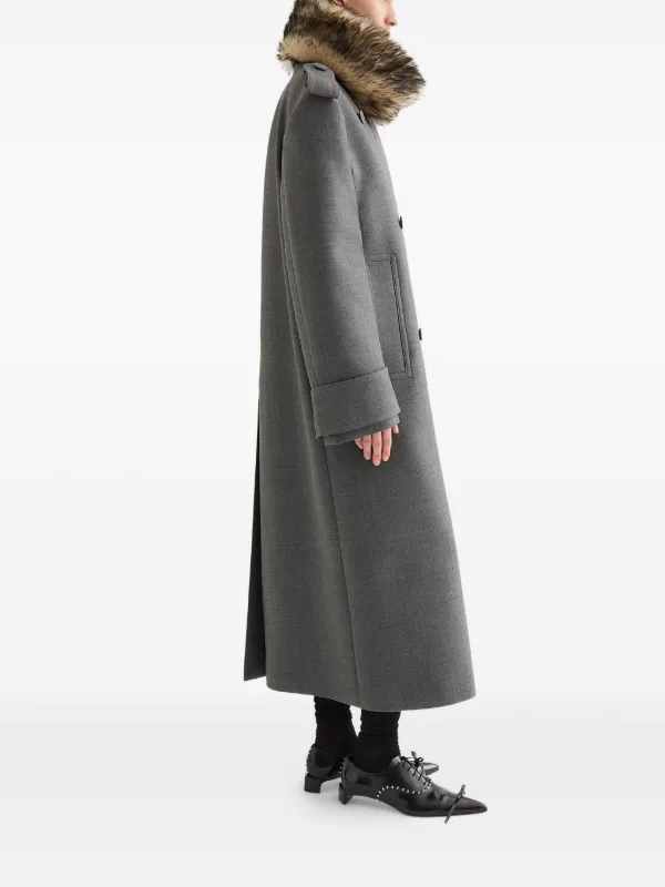 Jil Sander Fur Collar double-breasted Coat | Grey | FARFETCH