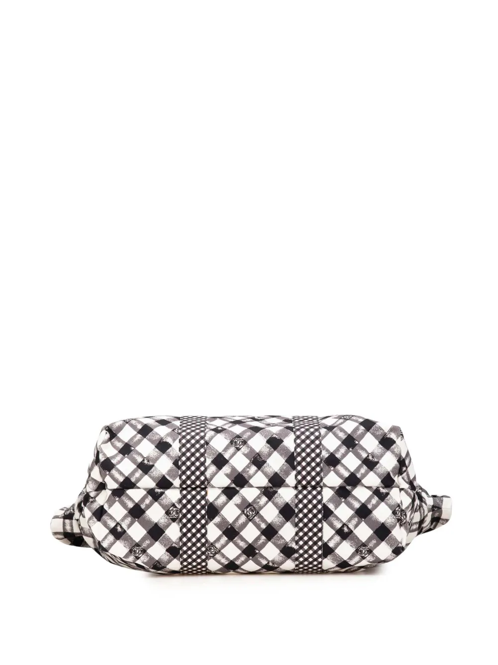Pre-owned Chanel 2010-2011 Printed Canvas Gingham Weekender Tote Bag In Black