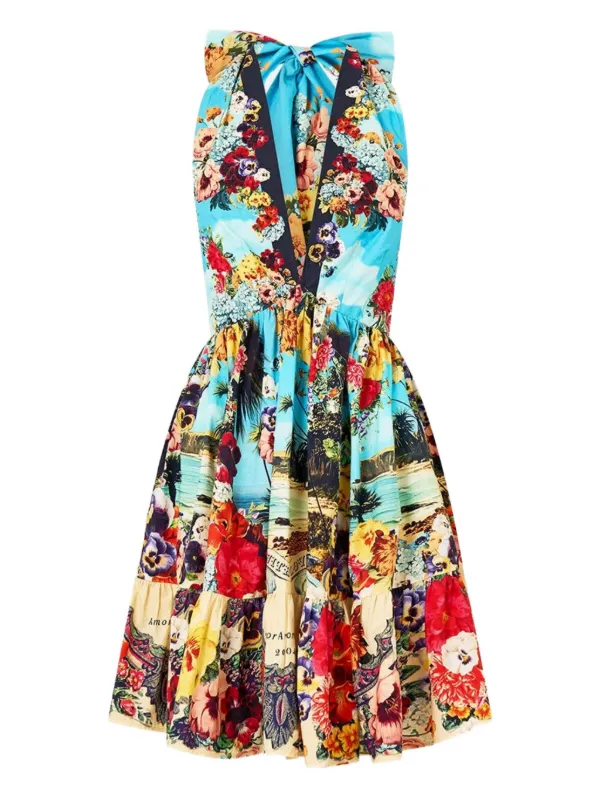 camilla halter dress Camilla Bathing Bombshell floral-print Halter Dress | Blue