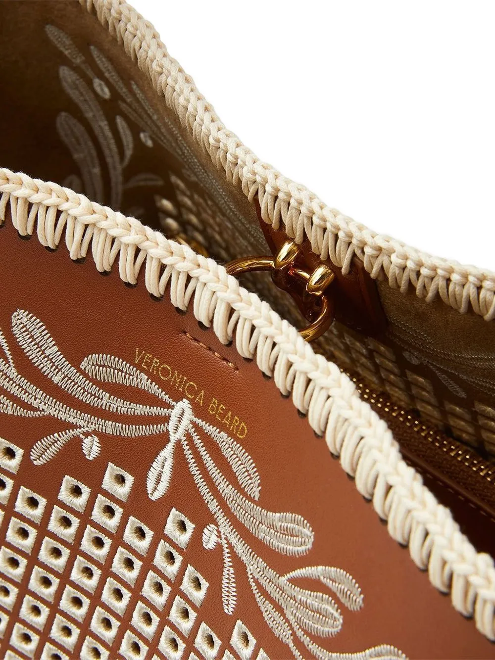 Veronica Beard Eyelet Feedbag kleine bucket-tas met borduurwerk Bruin