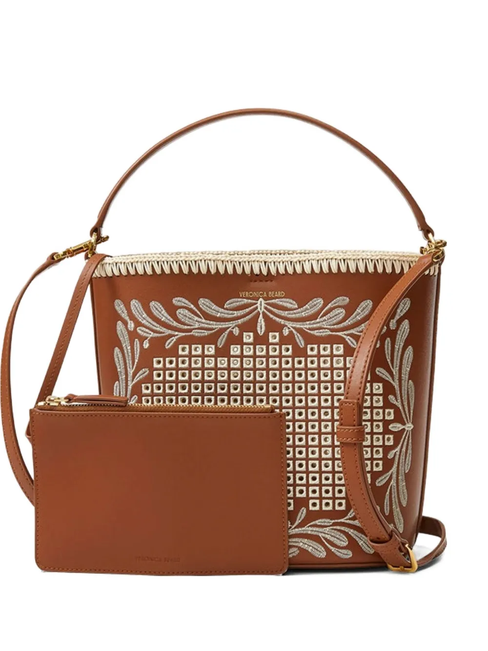 Veronica Beard Eyelet Feedbag kleine bucket-tas met borduurwerk Bruin