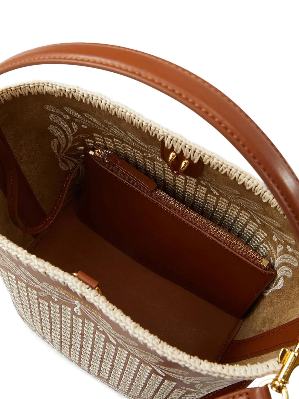 Veronica Beard Eyelet Feedbag kleine bucket-tas met borduurwerk Bruin