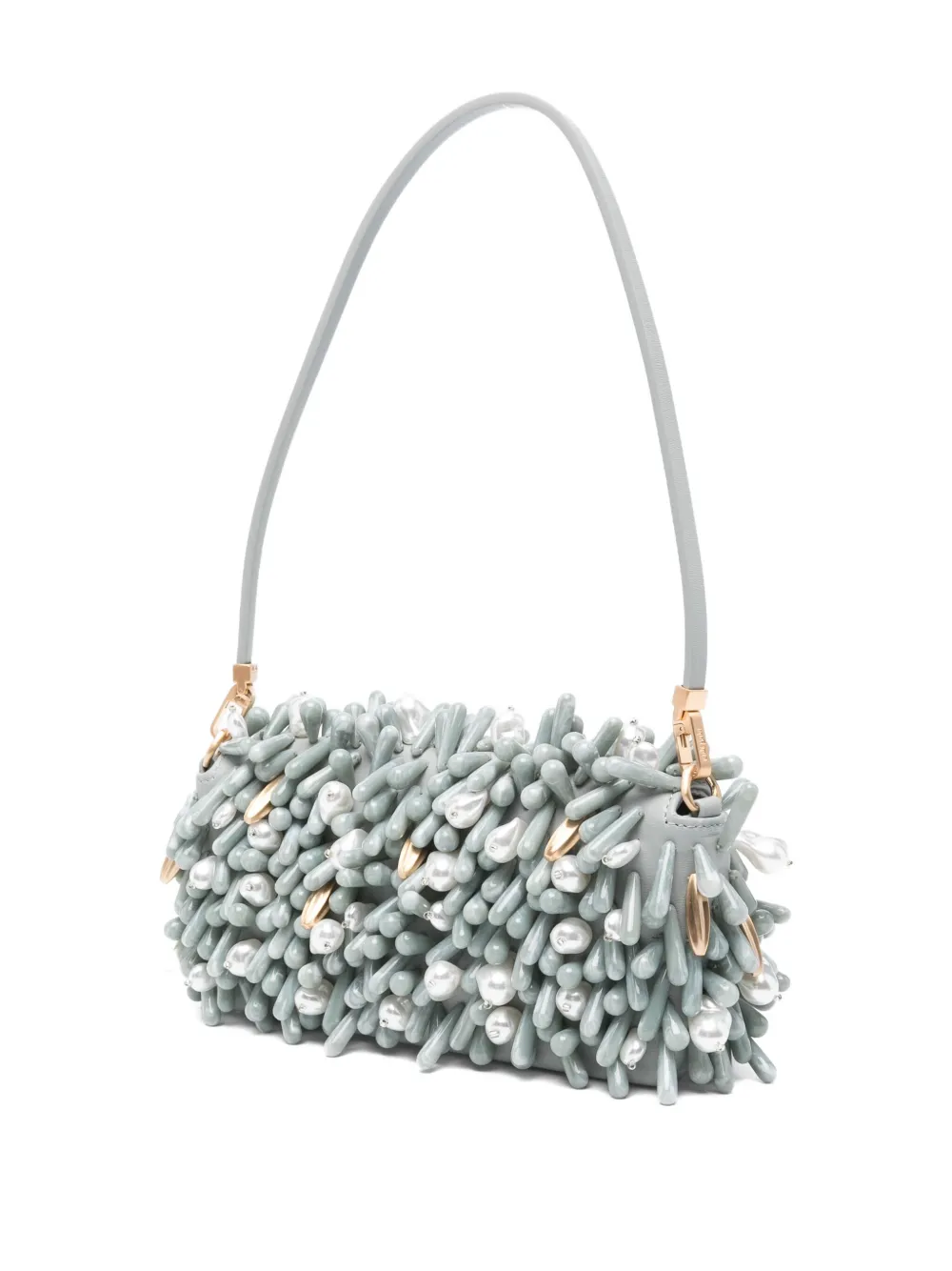 Cult Gaia Perla Bead-embellished Shoulder Bag In Gray