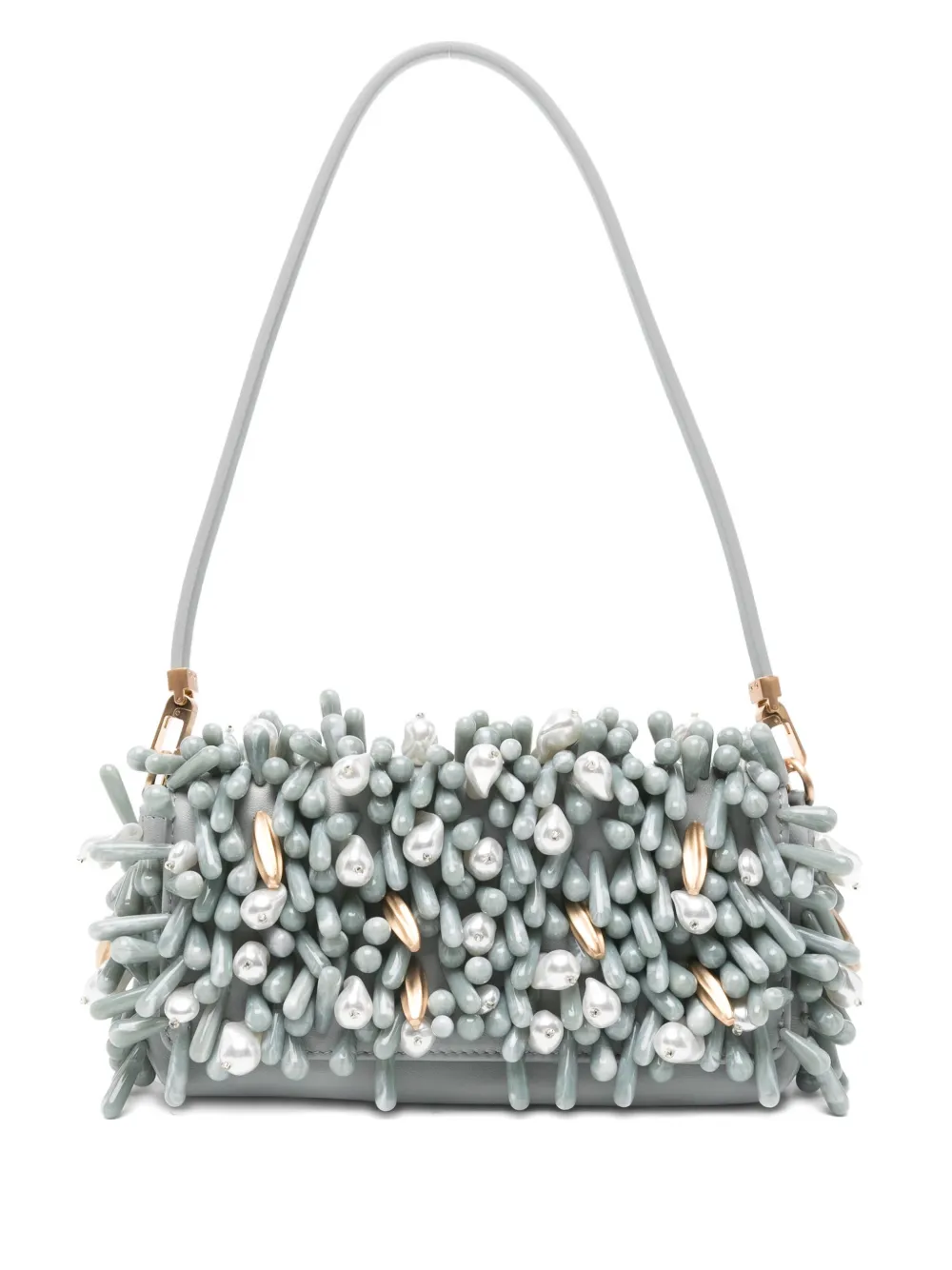 Cult Gaia Perla Bead-embellished Shoulder Bag In Gray