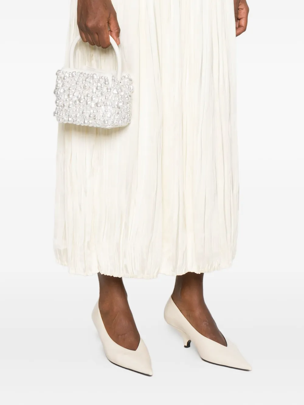 Cult Gaia Solene Pearl-embellished Top Handle Bag In White
