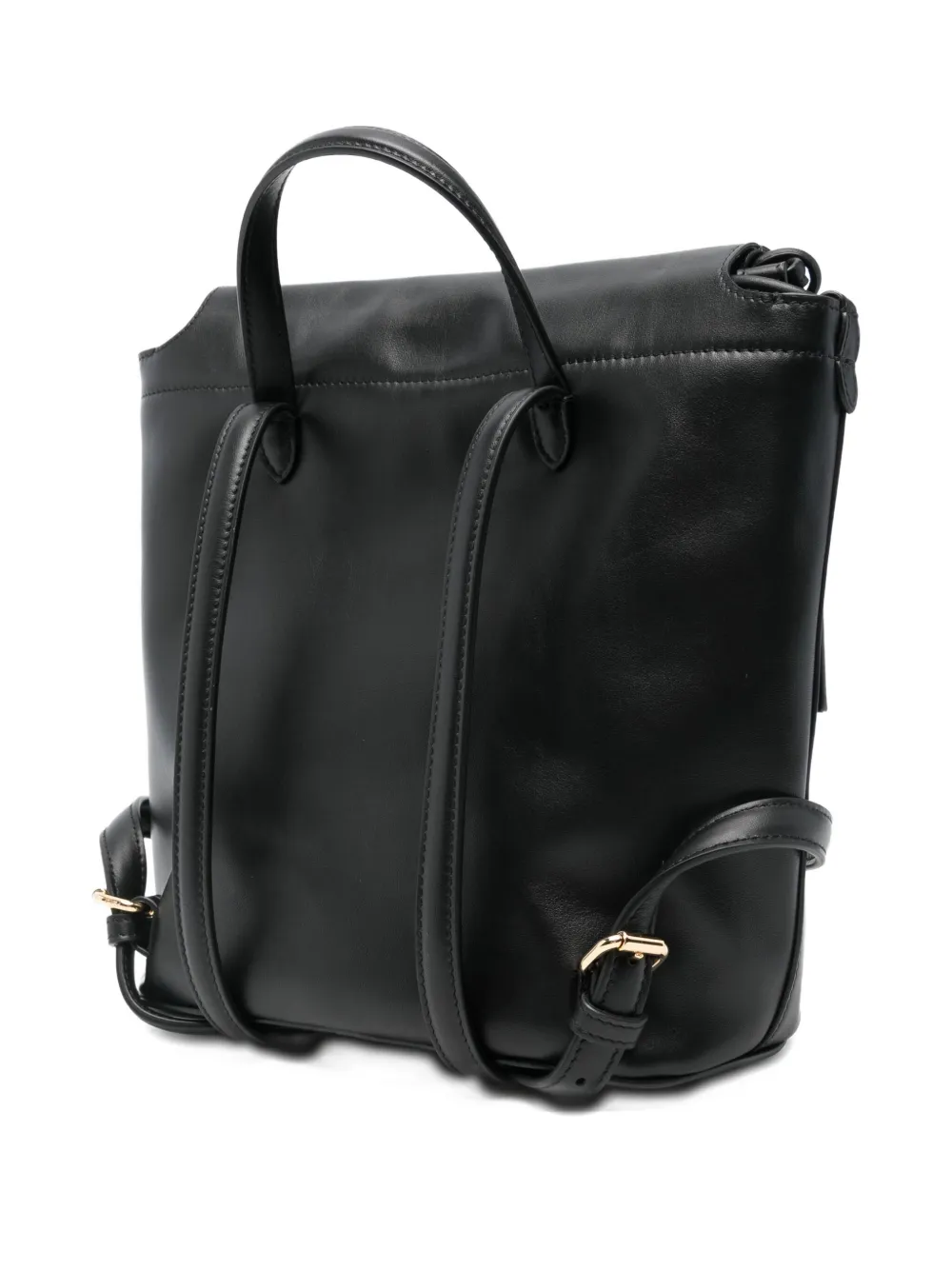 Fendi Women Black Backpack With Ff Plaque Closure On The Front In Patent Leather Woman In Black