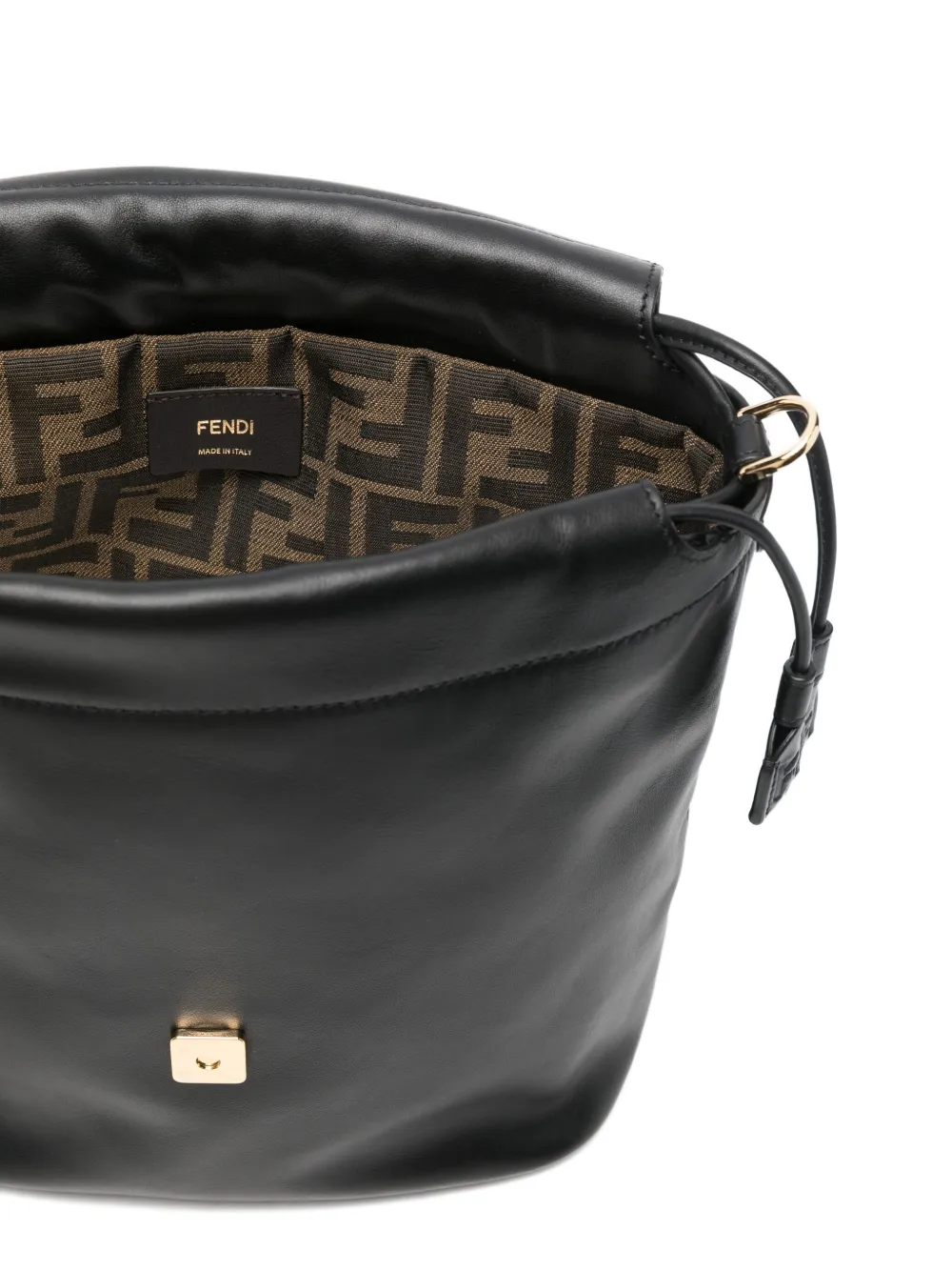 Fendi Women Black Backpack With Ff Plaque Closure On The Front In Patent Leather Woman In Black