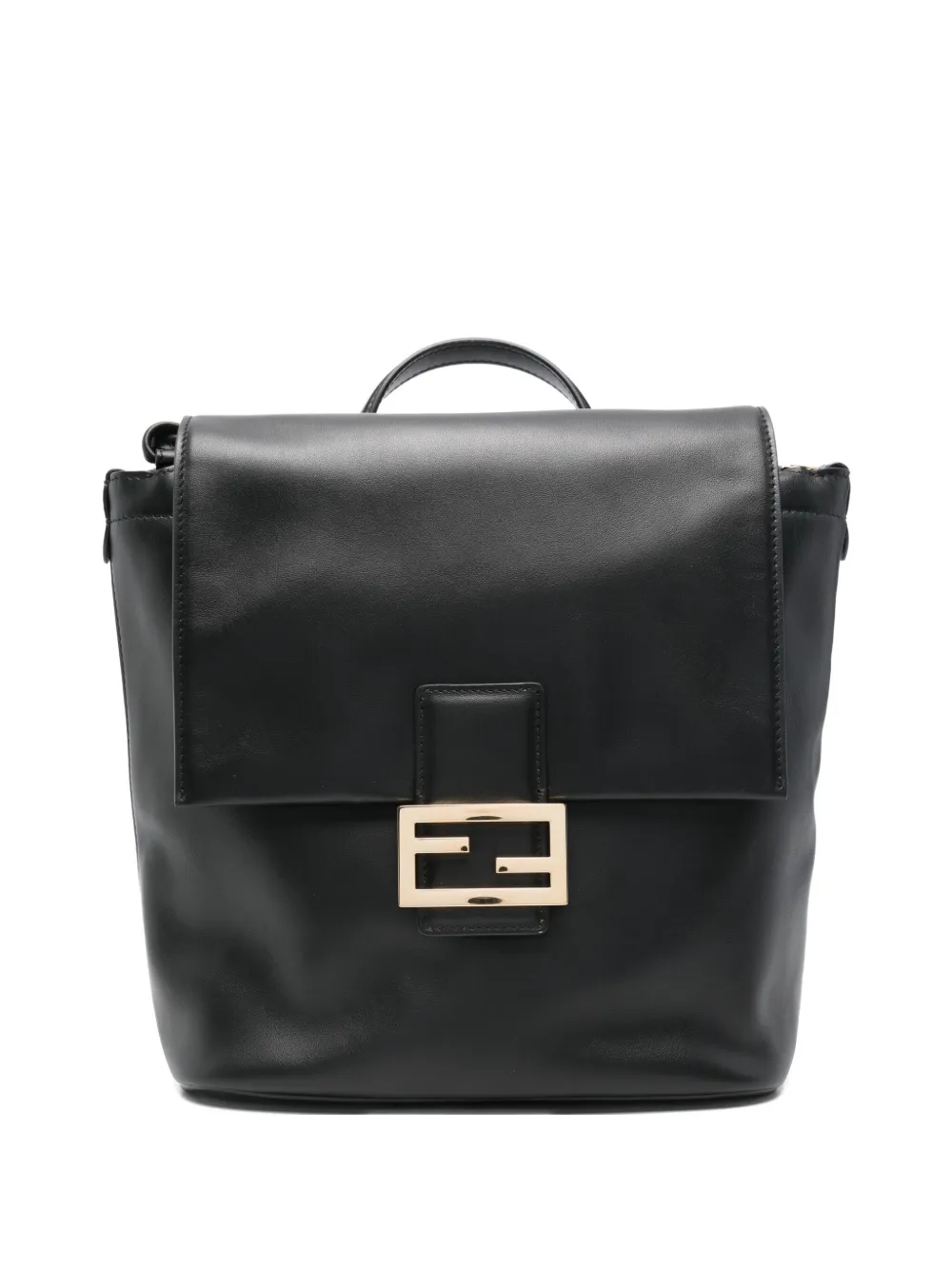 Fendi Women Black Backpack With Ff Plaque Closure On The Front In Patent Leather Woman In Black