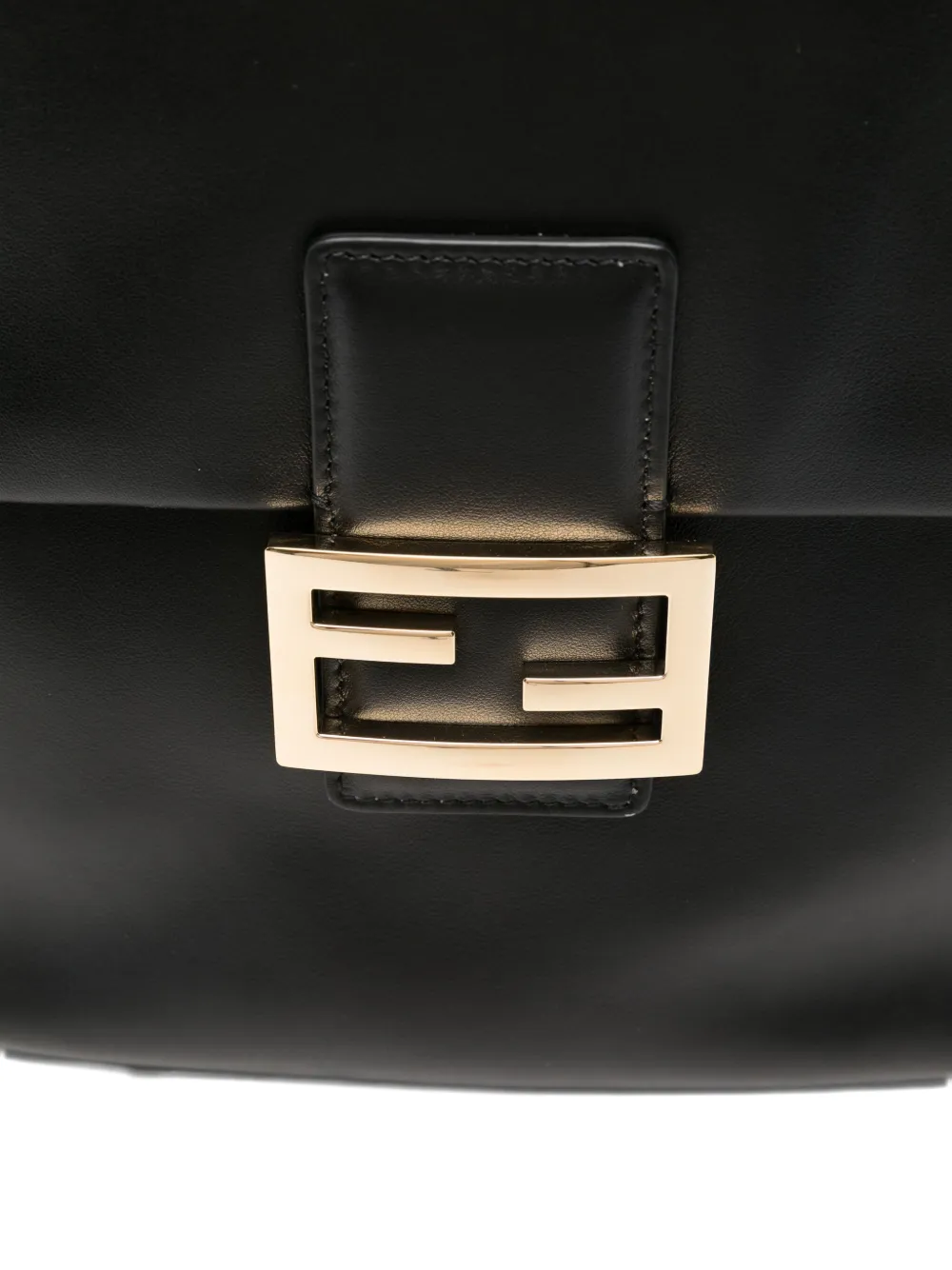 Fendi Women Black Backpack With Ff Plaque Closure On The Front In Patent Leather Woman In Black