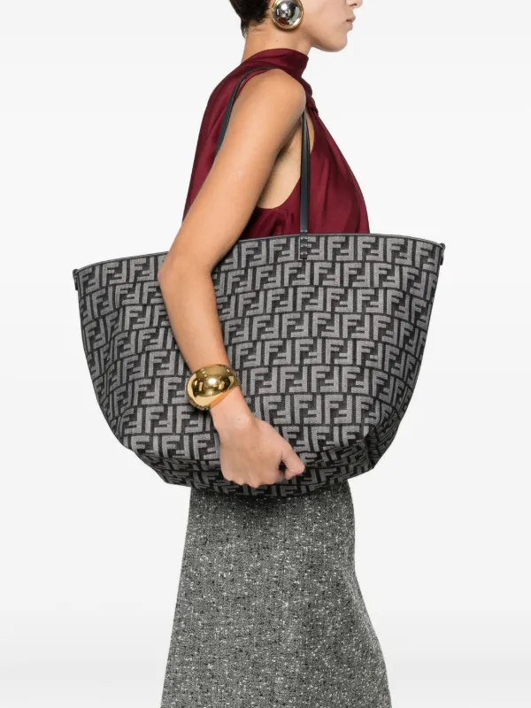 FENDI Large Roll Denim FF-jacquard Tote Bag | Blue | FARFETCH