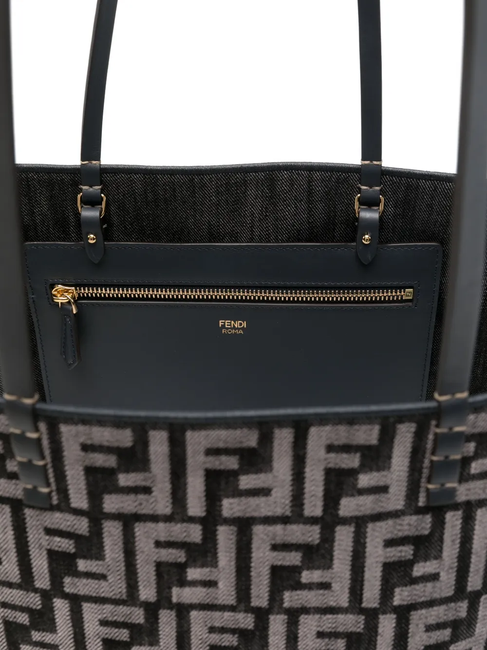 FENDI Roll grote denim shopper met FF-jacquard Blauw