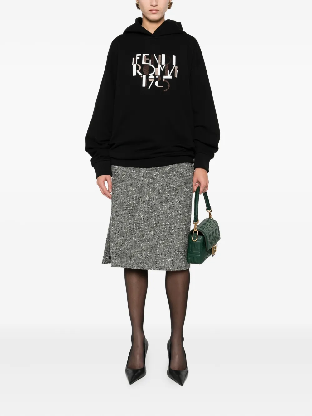 Fendi Roma Logo Hooded Sweatshirt In Black