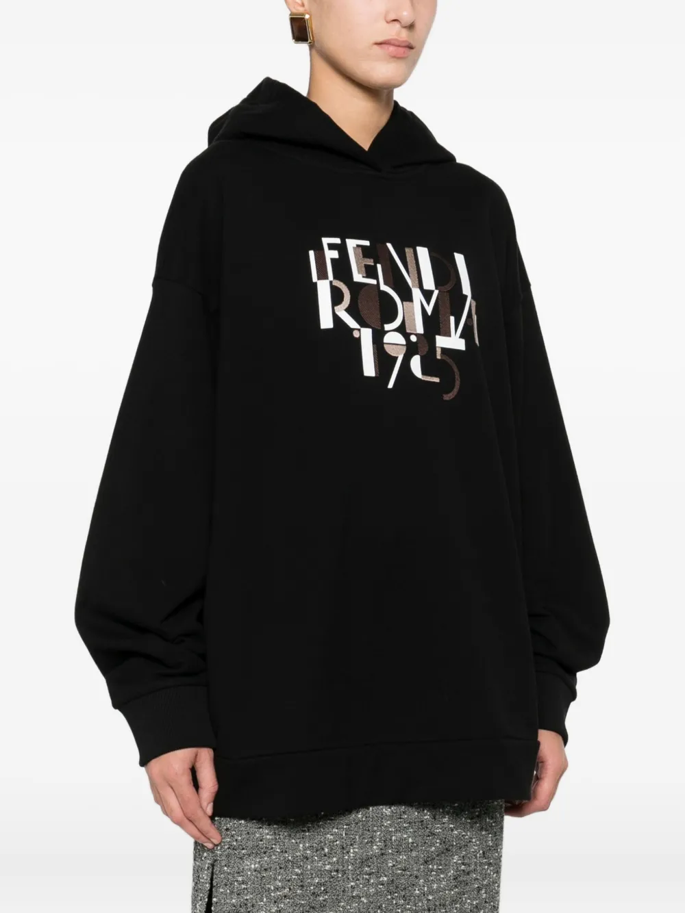 Fendi Roma Logo Hooded Sweatshirt In Black