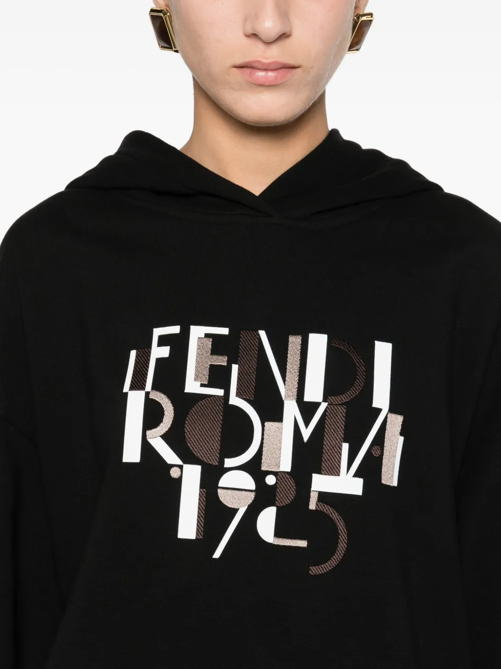 Fendi Roma Logo Hooded Sweatshirt In Black