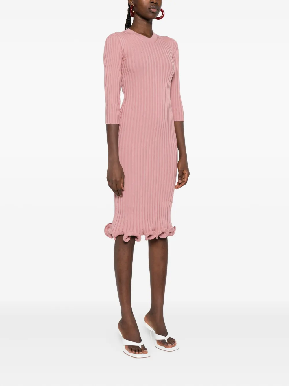 Fendi Stretch Wool Blend Dress With Ruffled Hem In Pink