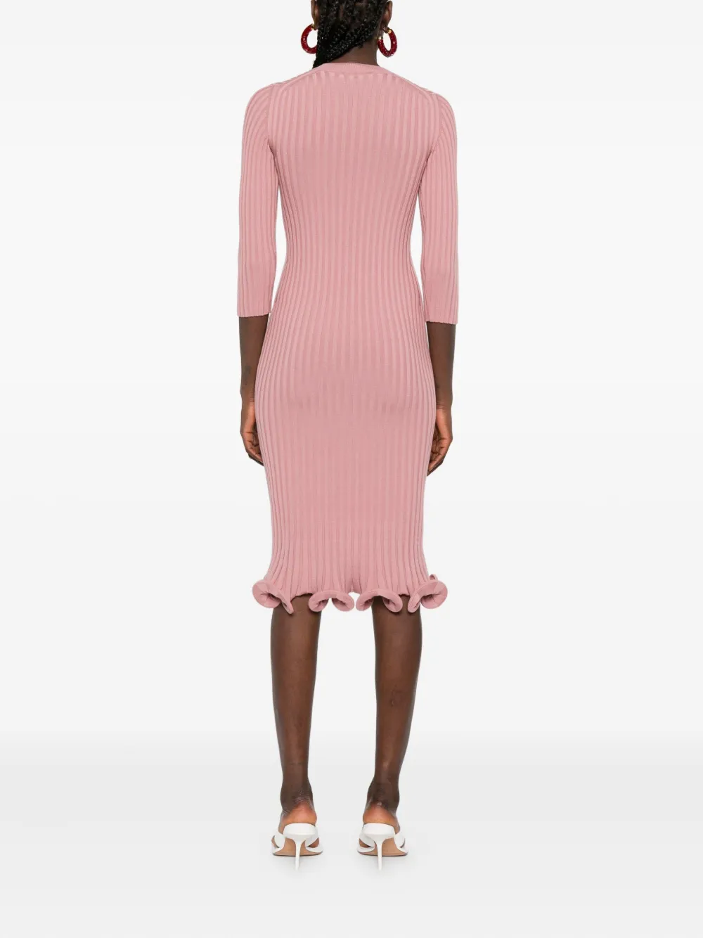 Fendi Stretch Wool Blend Dress With Ruffled Hem In Pink