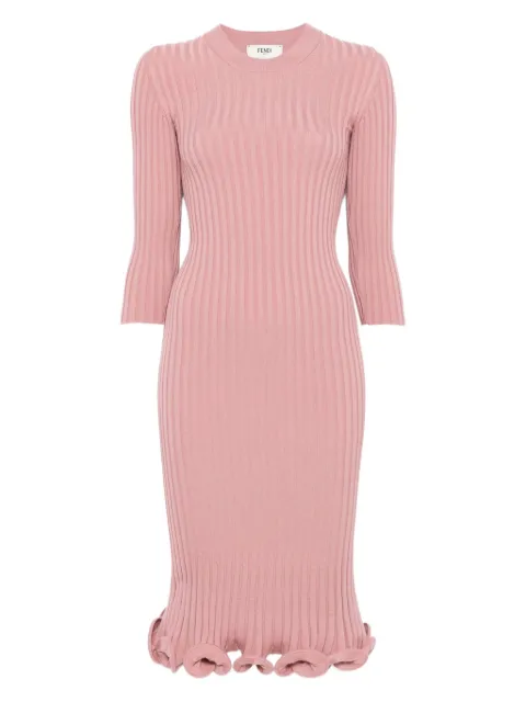 FENDI ribbed-knit ruffled midi dress