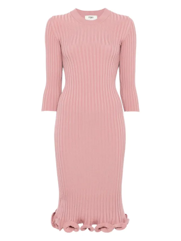 FENDI ribbed-knit Ruffled Midi Dress Pink FARFETCH PH