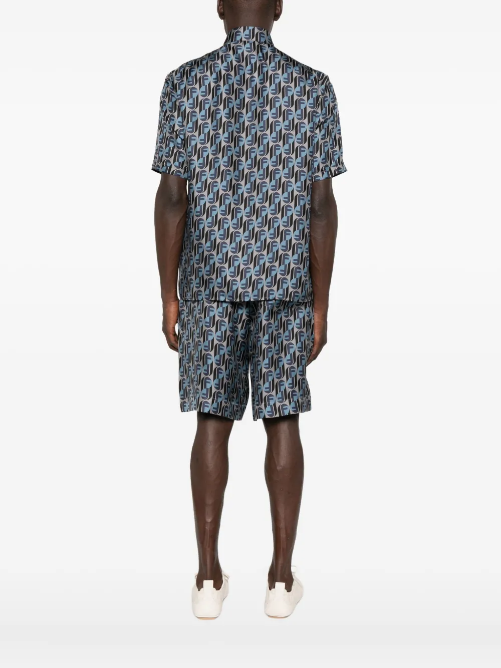 Fendi Logo-print Silk Shirt In Blue