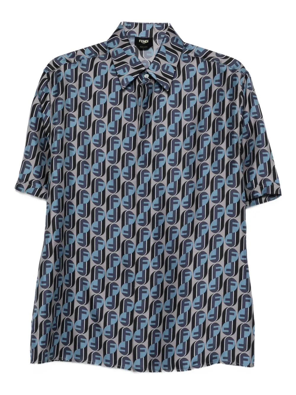 Fendi Logo-print Silk Shirt In Blue