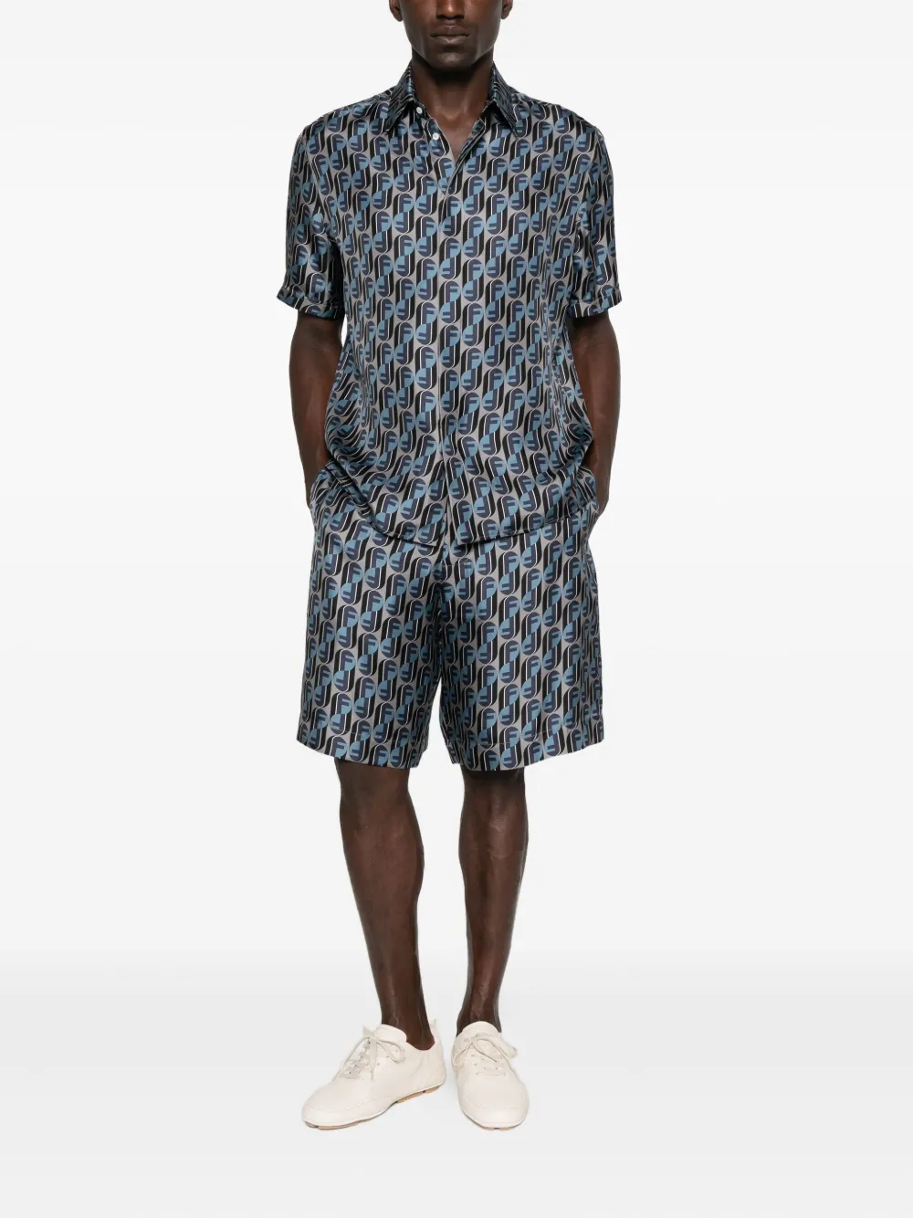 FENDI logo-print silk shirt - Grijs