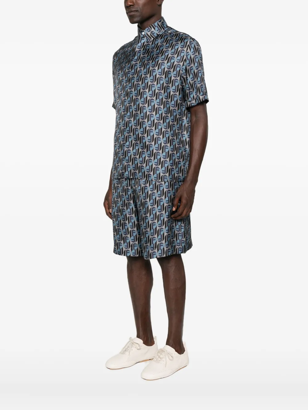 Fendi Logo-print Silk Shirt In Blue